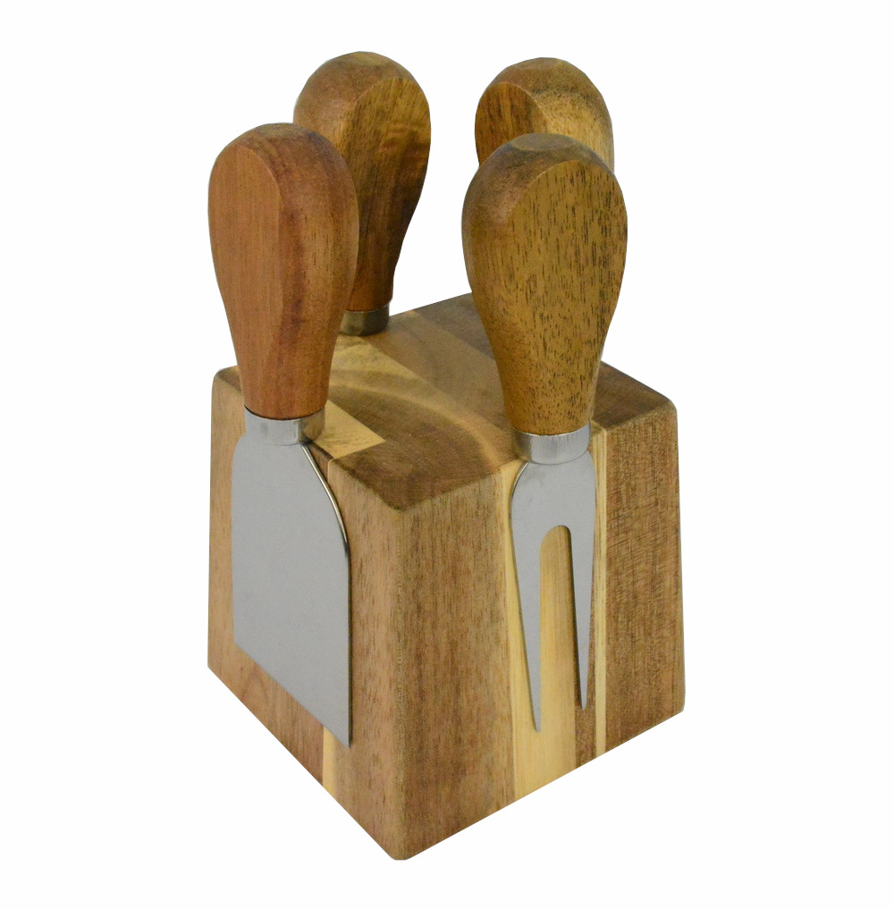 Mabibuch Magnetic Wooden Block with Cheese Knives – 5 Piece Set