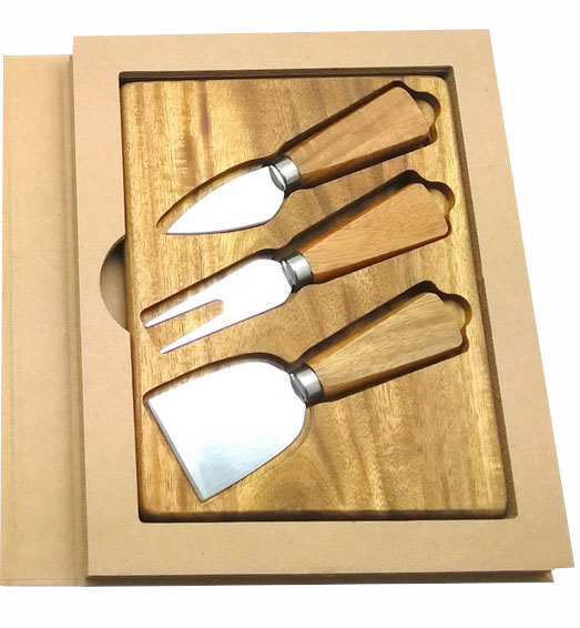 Mabibuch Cheese Board with 3x Cheese Knives – 4 Piece Set