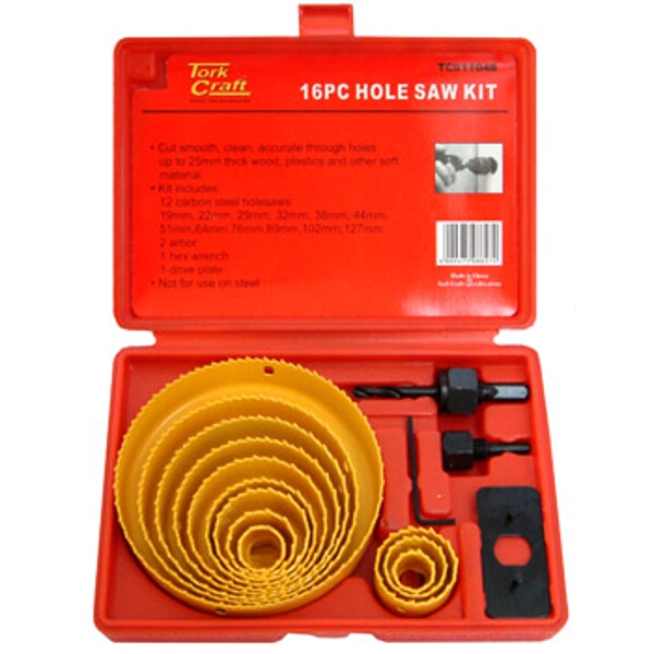 Tork Craft Holesaw Set 19mm – 127mm Carbon Steel (16 Piece)
