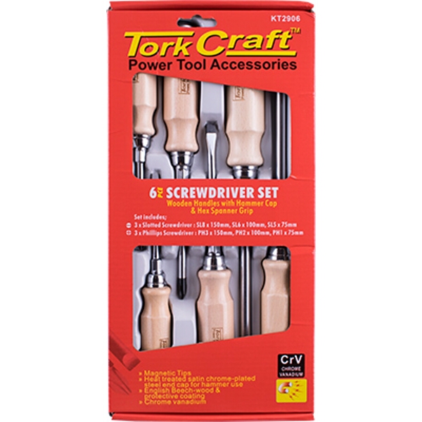 Tork Craft 6 Piece Wooden Screw Driver Set