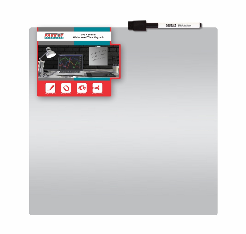 Parrot Whiteboard Tile Magnetic 355 x 355mm – Silver