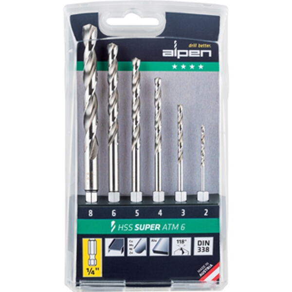 Alpen Hex Shank Hss Super Set 6 Piece 2 3 4 5 6 8mm