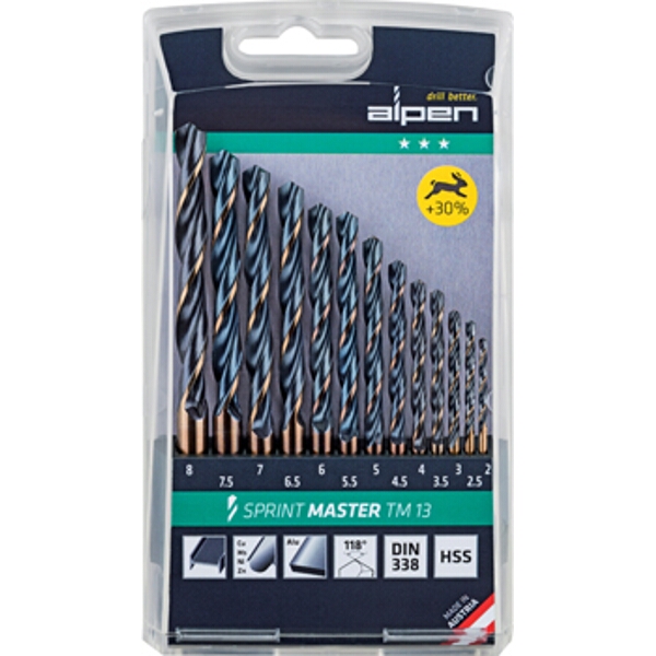 Alpen Hss Sprint Drill Bit Set 13 Piece 2-8mm X 0.5