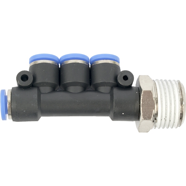 Aircraft Pu Hose Fitting Manifold 4 x 6mm Port x 1/2″M