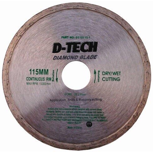 D-Tech Diamond Blade Continuous Rim 115×22.23mm