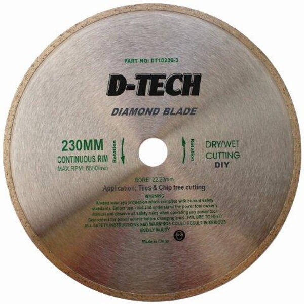 D-Tech Diamond Blade Continuous Rim 230×22.23mm Tile