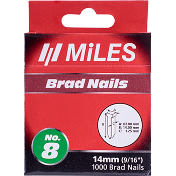 Miles Galv Brad Nail T14 18G 14mm x 1000Pcs Miles No8