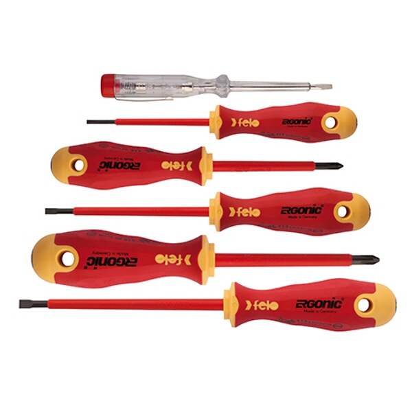 Felo 413 Screwdriver Set 6 Piece Ergonic Insulated VDE Sl/Ph/Mains Tester