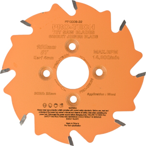 Pro-Tech Saw Blade Tct 100X3.96X22X8T Biscuit Joiner Wood Prof. Pro-Tech