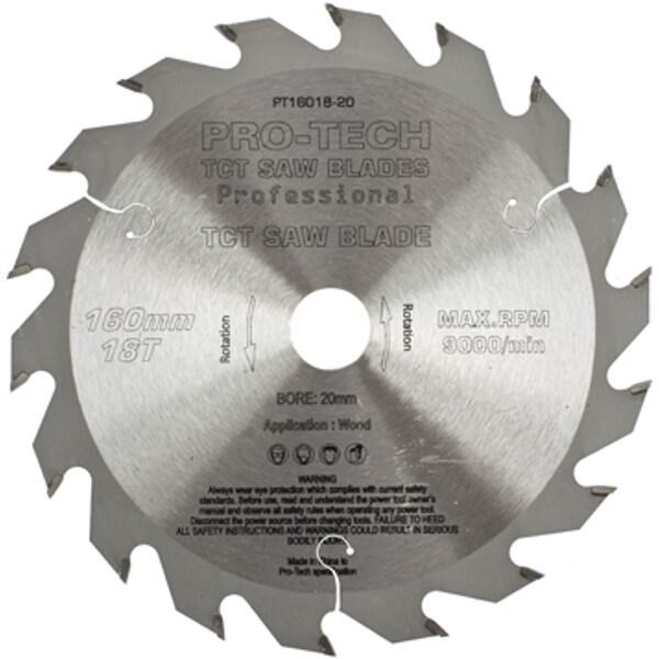 Pro-Tech Saw Blade Tct 160X2.2X20X18T Wood Prof. Pro-Tech Fes. Ts55 Pw1