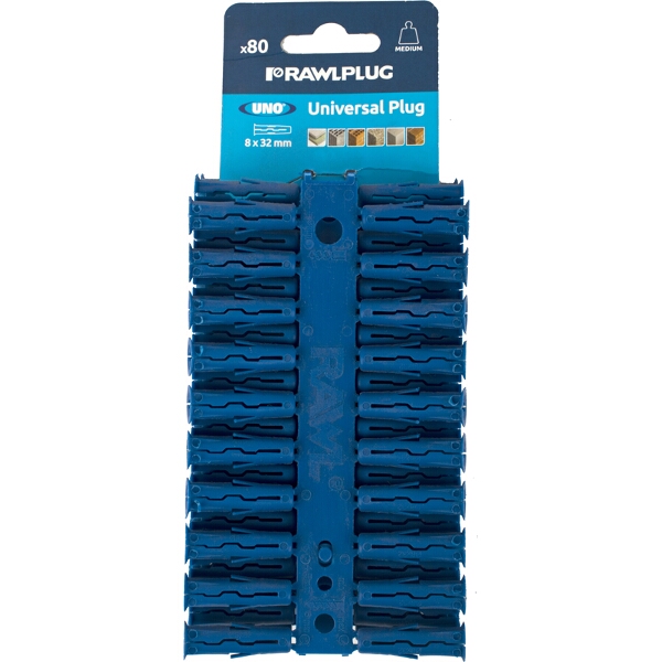 Rawlplug Uno Universal Plug Blue 8mm 80 Per Clip