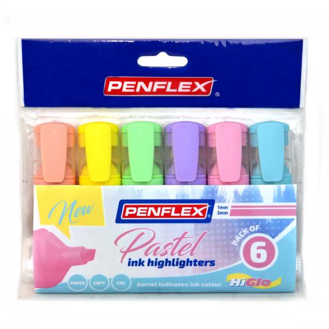 Penflex: Pastel Ink Highlighter Pouch of 6 – Assorted Colours