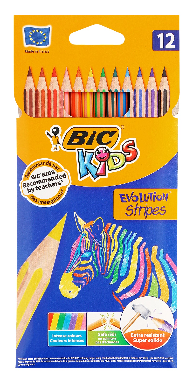 BIC Evolution Stripes – 12 Coloring Pencils for Kids, Students & Teachers