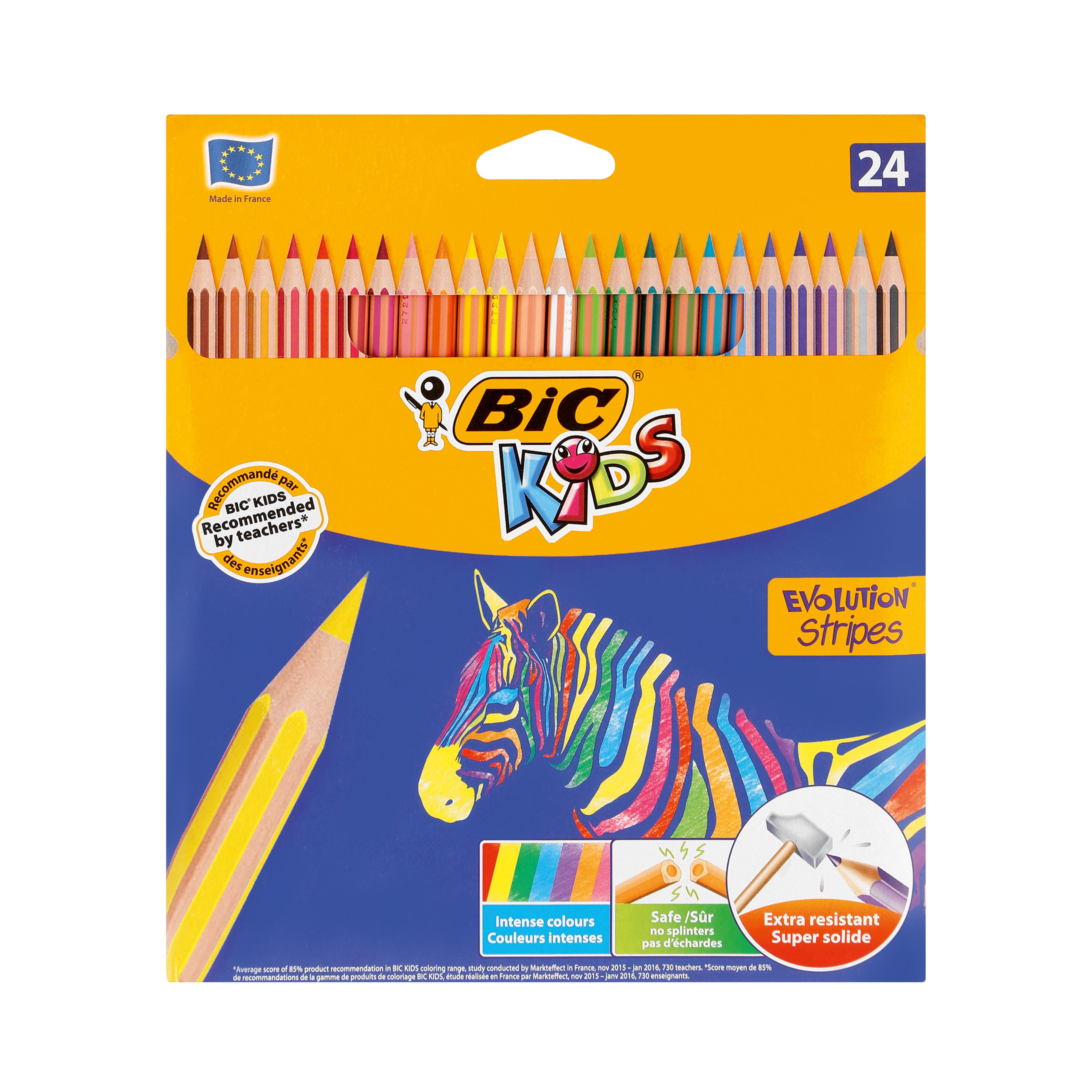 BIC Evolution Stripes – 24 Colouring Pencils for Kids, Students & Teachers