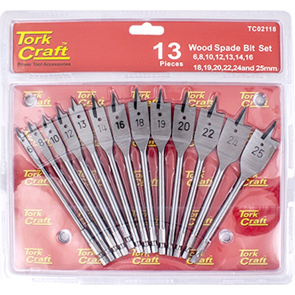 Tork Craft Spade Bit Set 13 Piece Double Blister