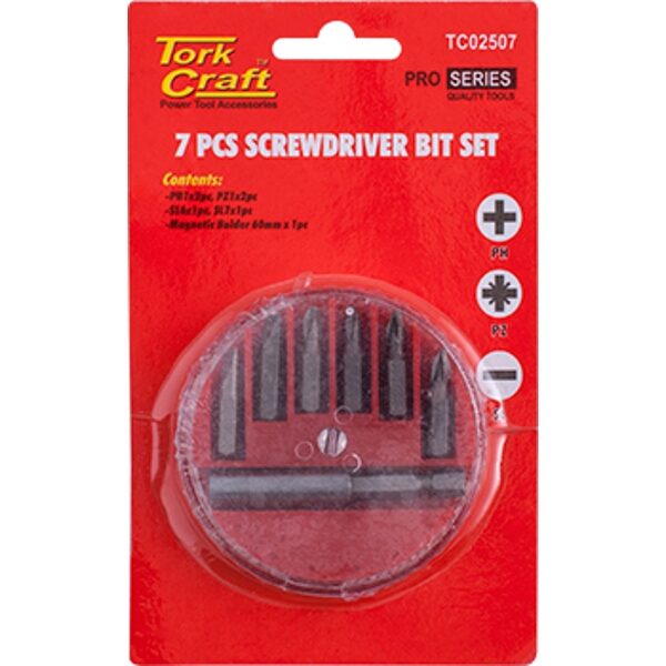 Tork Craft Screwdriver Bit Set 7 Pieces (Ph1/2.Pz1/2 Slotted6/7mm)