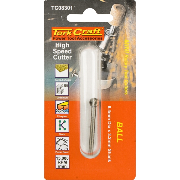 Tork Craft Mini H/Speed Cutter 6.4mm Ball 3.2mm Shank