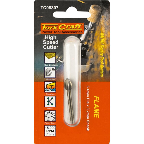 Tork Craft Mini H/Speed Cutter 6.4mm Flame 3.2mm Shank