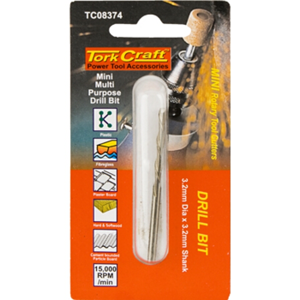 Tork Craft Mini Multipurpose Drill Bit 3.2mm x 3.2mm Shank