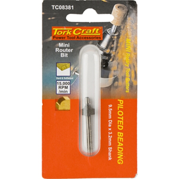 Tork Craft Mini Router Bit 9.5mm Piloted Beading 3.2mm Shank