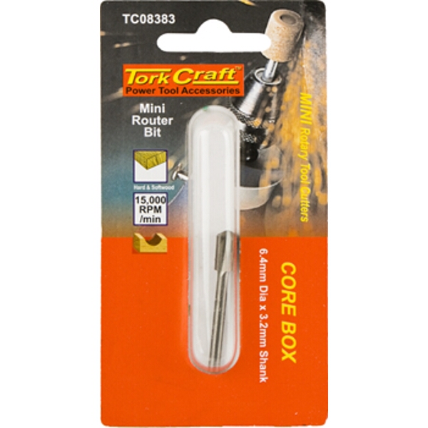 Tork Craft Mini Router Bit 6.4mm Core Box 3.2mm Shank