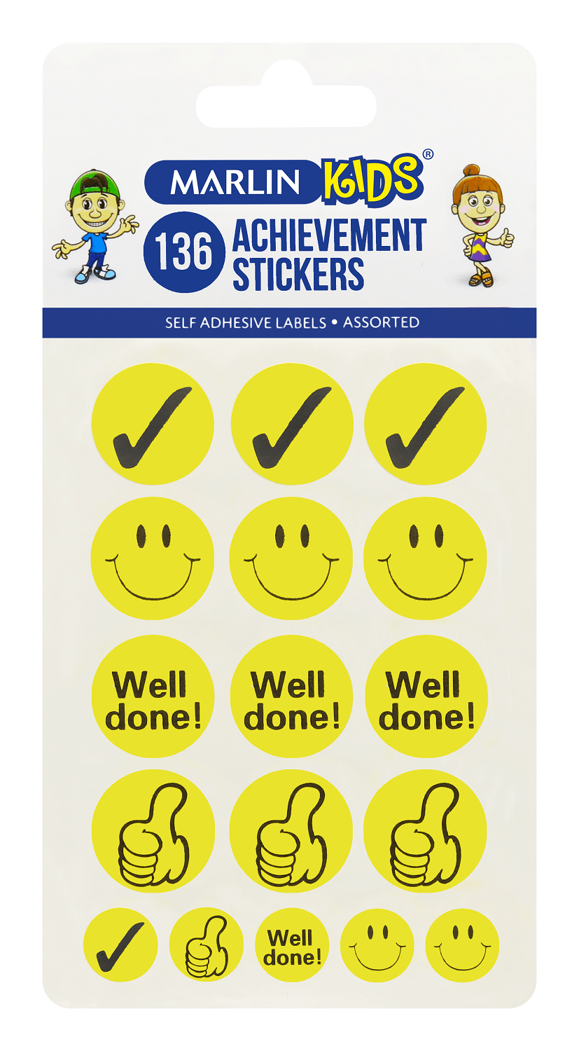 Marlin: Self Adhesive Labels – 136 Assorted ‘Well Done’ Stickers – Pack of 10