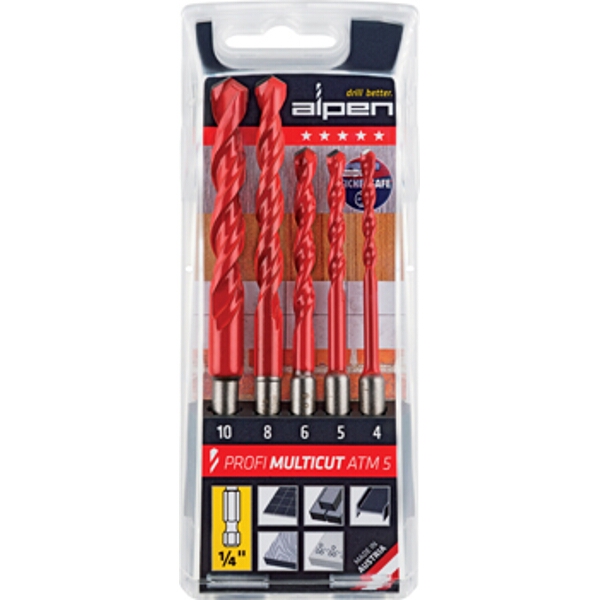 Alpen – Multicut Drill Bit Set Hex Shank – Set of 5