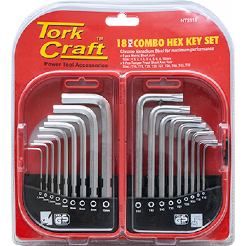 Tork Craft Allen Key and Torx Combo Set 18Pc Chrome Vanadium