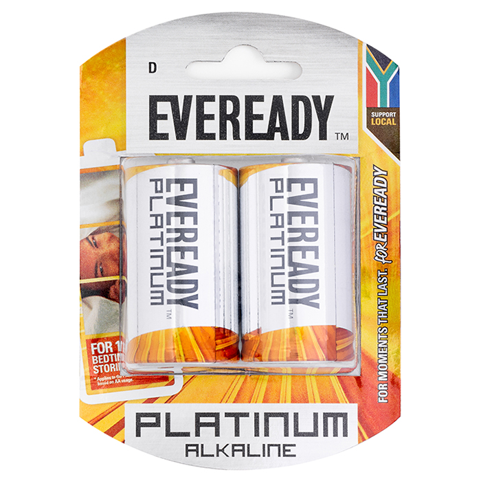 Eveready 1110023 Alkaline Platinum D Size Batteries (Pack of 2)