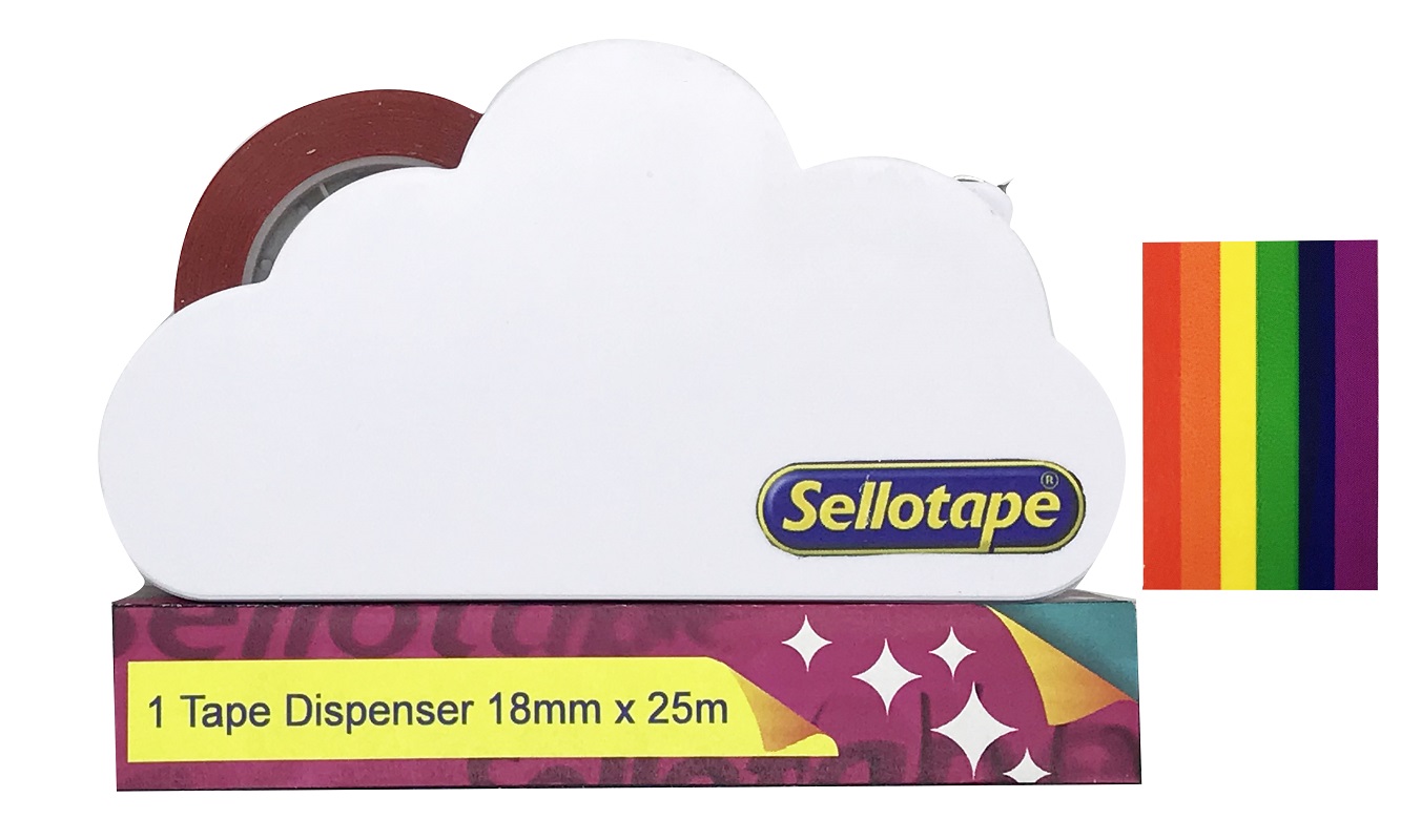 Sellotape: Rainbow Tape In Cloud Dispenser 18mm x 25m