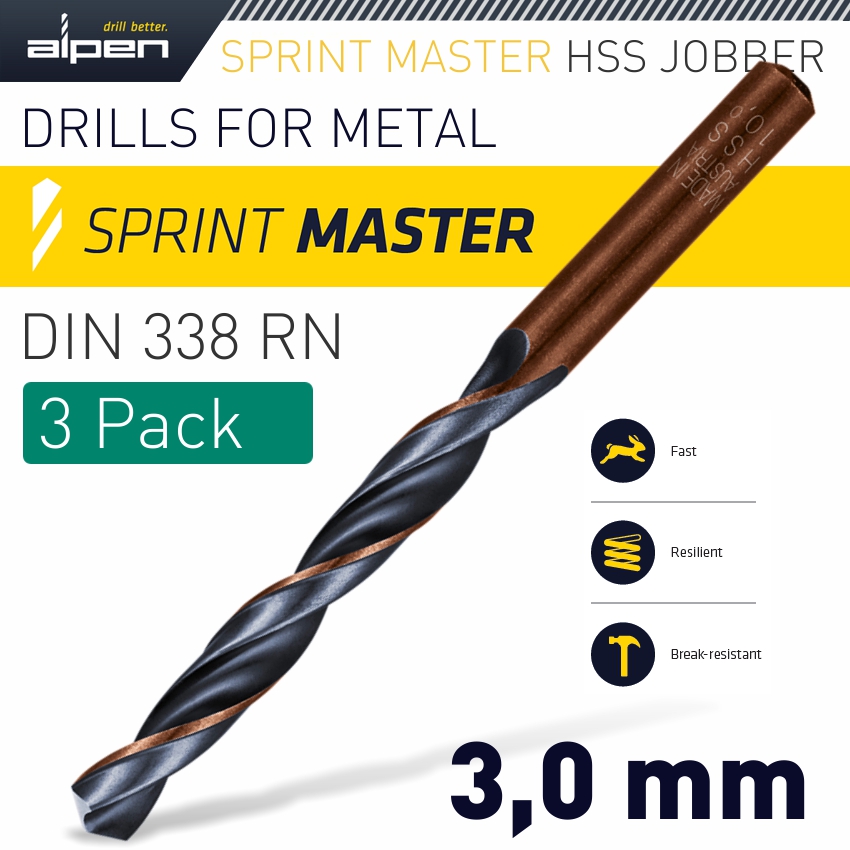 Alpen Sprint Master Din 338 3.0mm 3/Pack