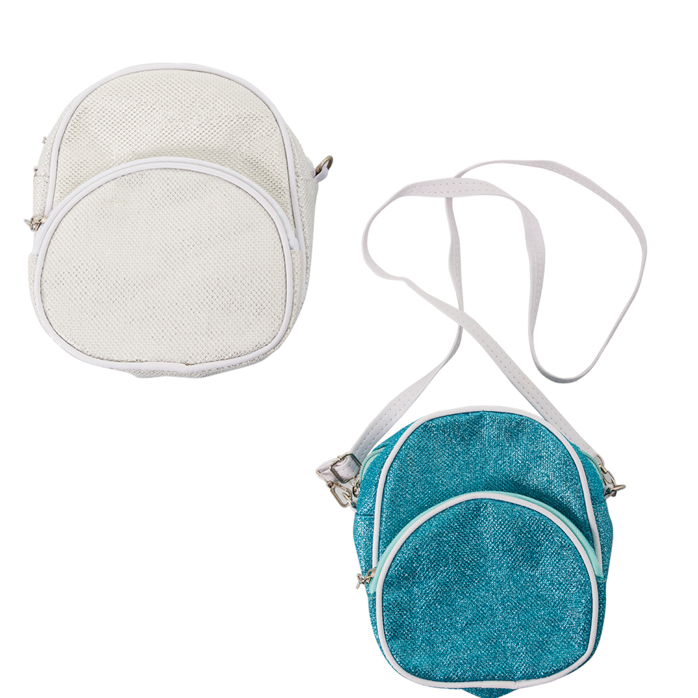 Mini Metallic PVC Backpack – Blue & White (Set of 2)