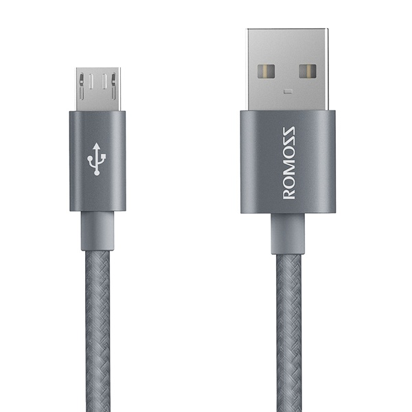 Romoss Micro USB Charge Sync To USB Nylon Braided Cable – Silver