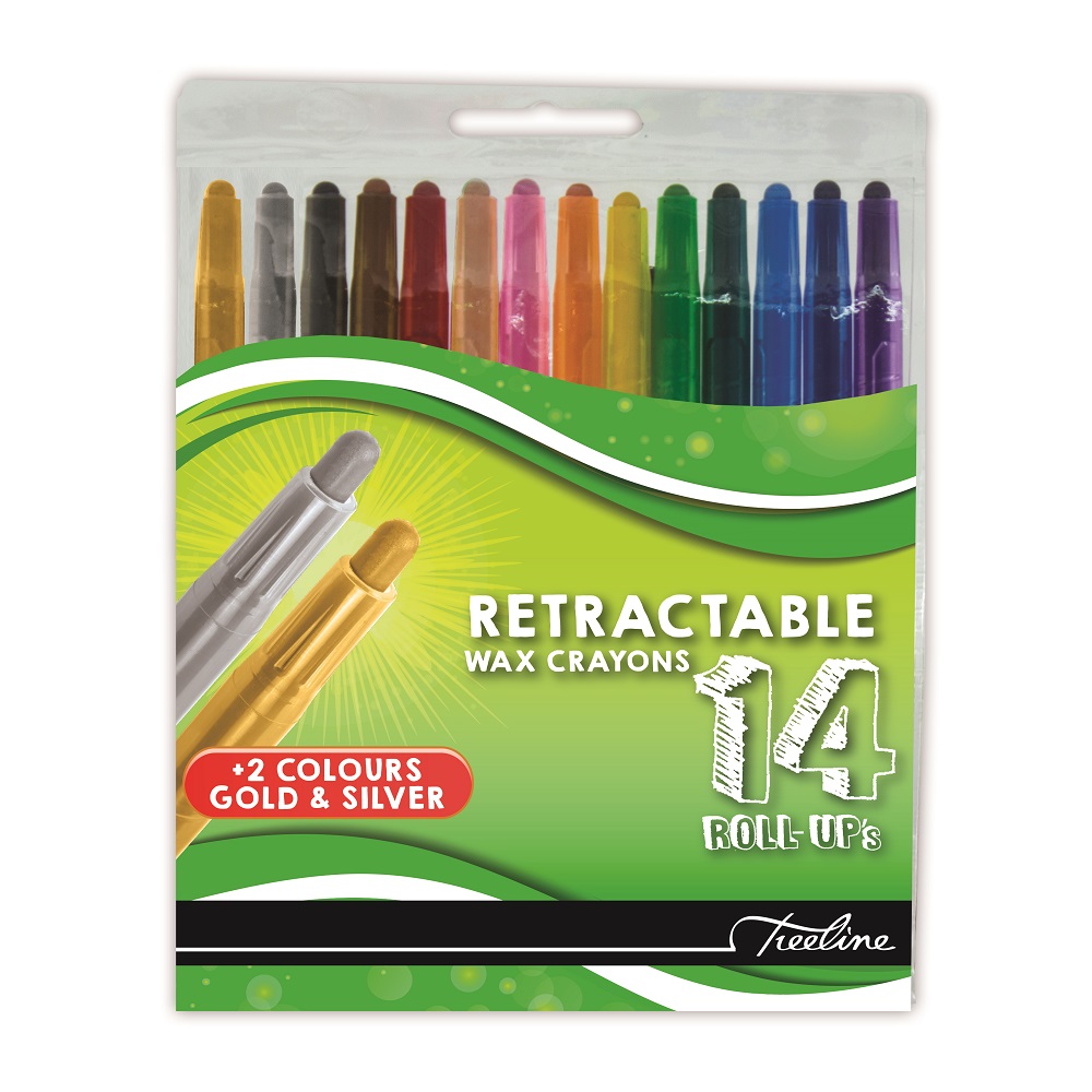 Treeline Retractable Wax Crayons – 14 Colours Including Gold and Silver