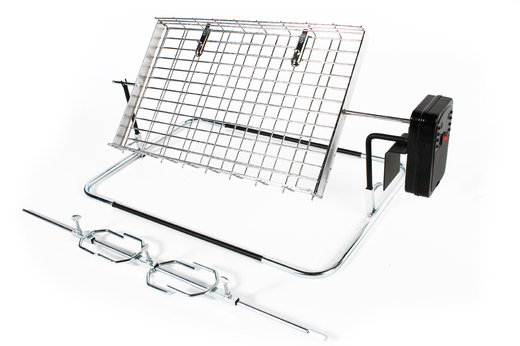 Rotisserie Frame With Flat Basket and Spit Rod and Prong Set – 740mm