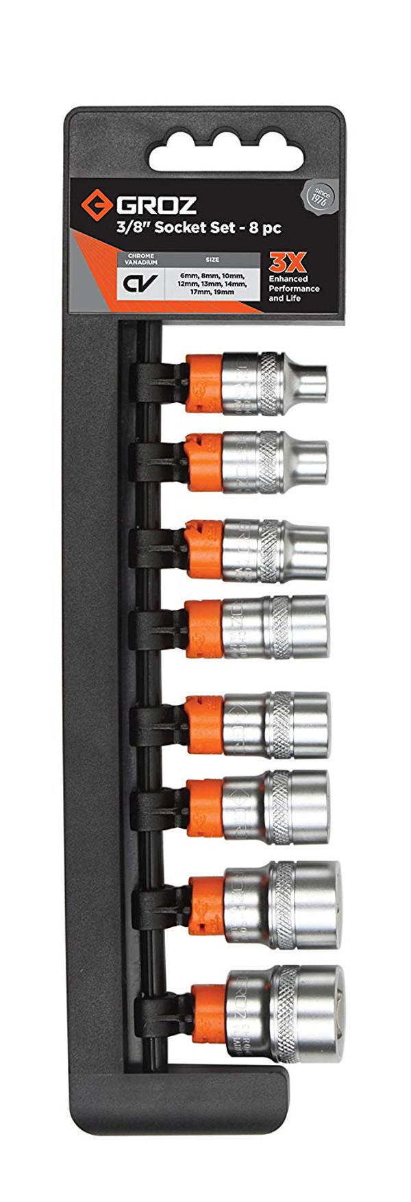 Groz Socket Set  Hex 3/8 Inch Drive – 8 Piece (6mm – 19mm)