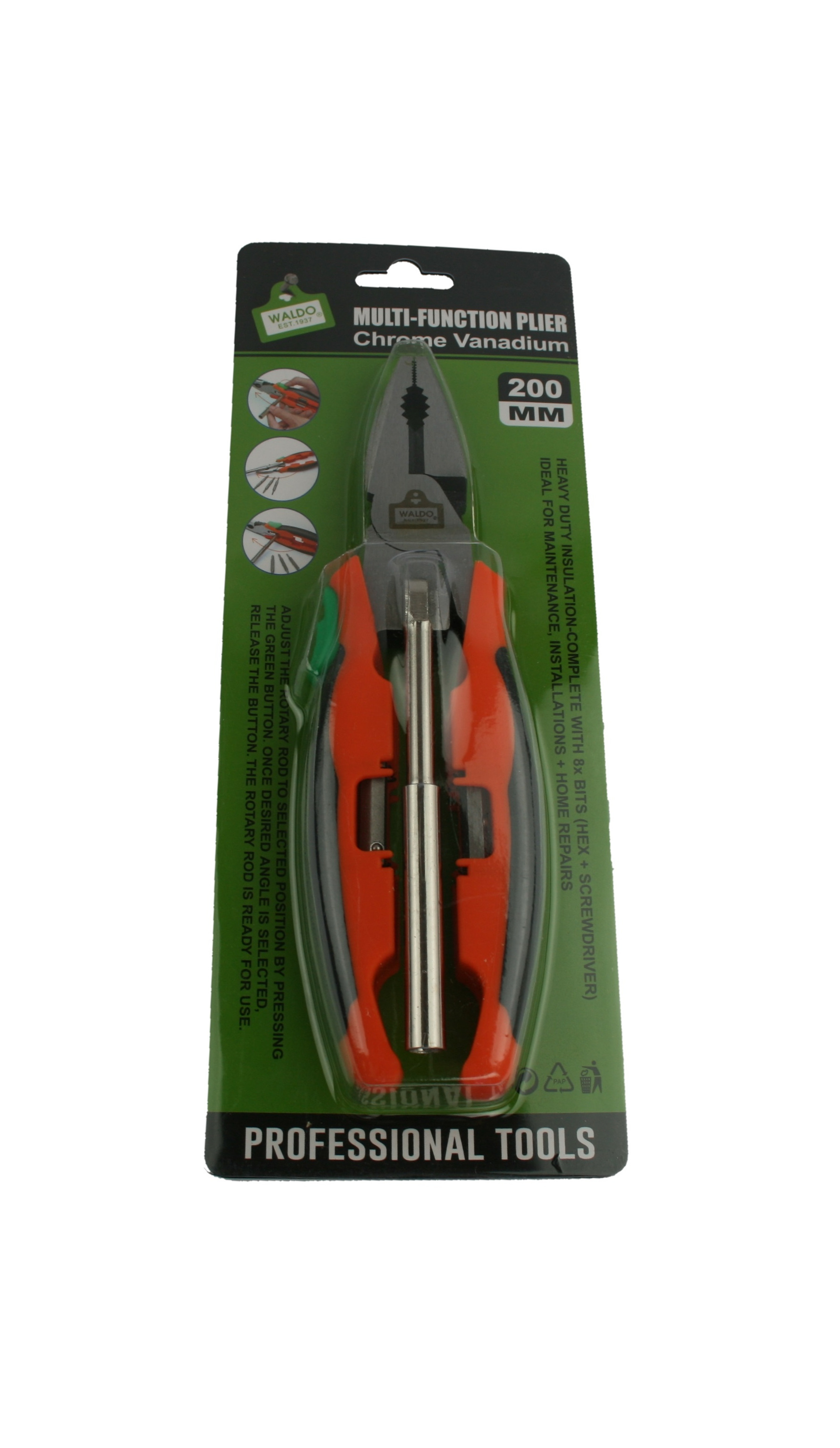 Waldo Multi function Combination Plier (200mm) and 8 Bit HEX Screwdriver