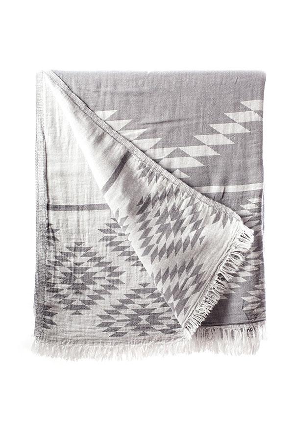 Turkish Throw / Blanket  (100% Cotton) – Kelim Grey (190x220cm)