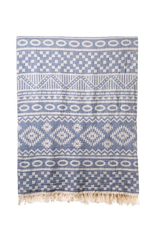 Turkish Throw / Blanket  (100% Cotton) – Motive Blue (190x220cm)