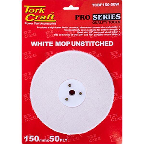 Tork Craft White Buff/Mop Unstitched 150 x 50Ply x 1/2″ Hole