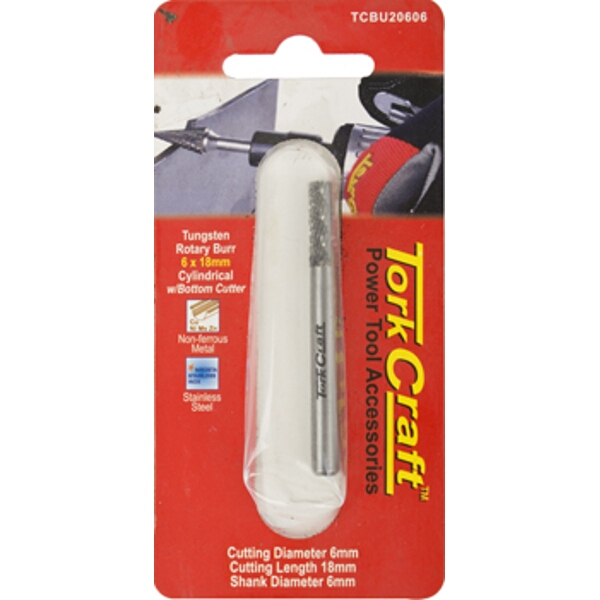 Tork Craft Rotary Burr Tungsten 6x18x6mm Cyl.W/Bottom Cutter