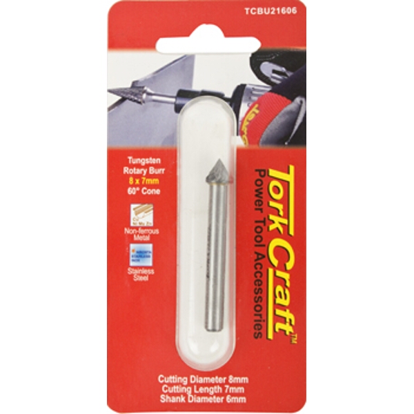 Tork Craft Rotary Burr Tungsten 8x7x6mm 60 Degree Cone