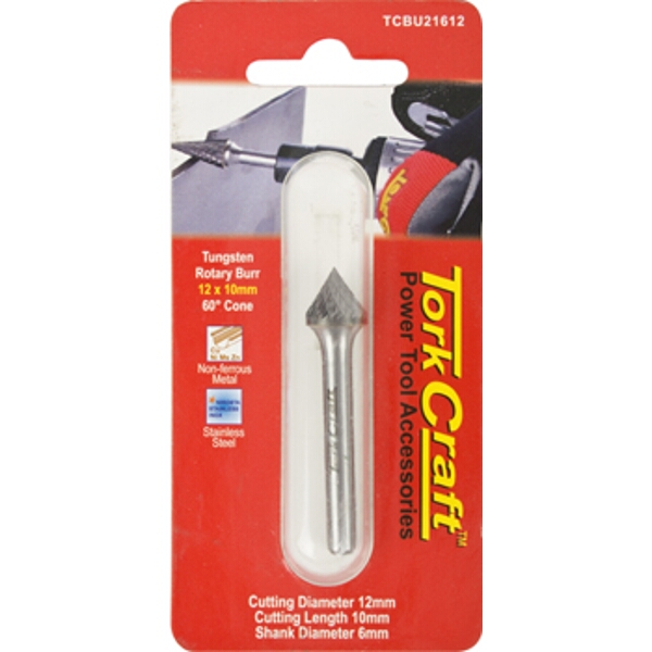 Tork Craft Rotary Burr Tungsten 12x10x6mm 60 Degree Cone