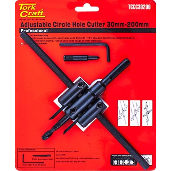 Tork Craft Circle Hole Cutter Adjustable 30-200mm