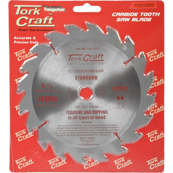 Tork Craft Blade TCT 160 x 20T 20/16 General Purpose Rip Wood