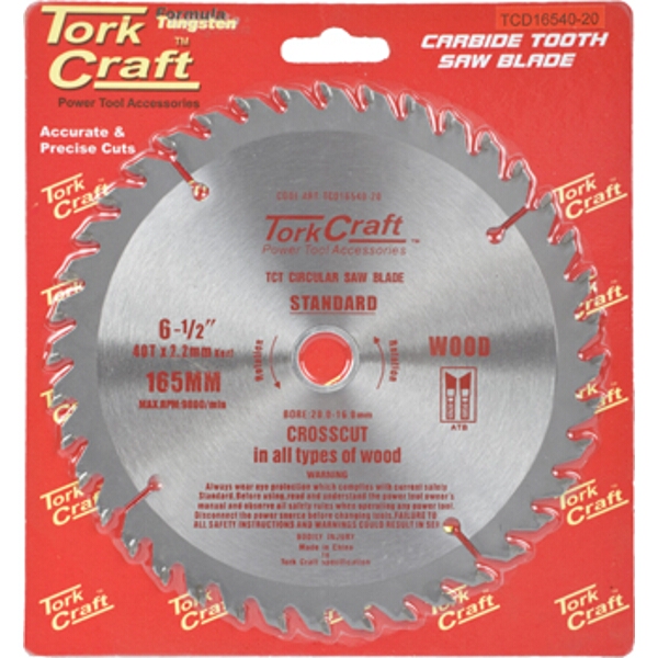 Tork Craft Blade TCT 165 x 40T 20/16 General Purpose Combination