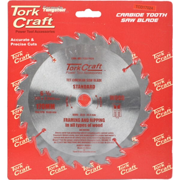 Tork Craft Blade TCT 170 x 24T 20/16 General Purpose Rip