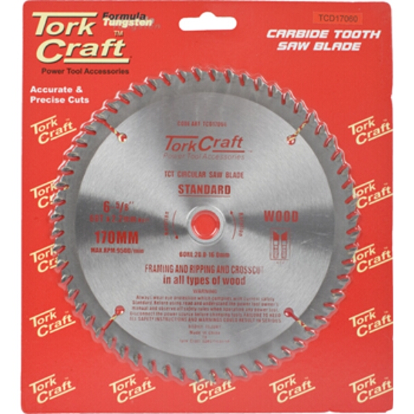 Tork Craft Blade TCT 170 x 60T 20/16 General Purpose Cross Cut
