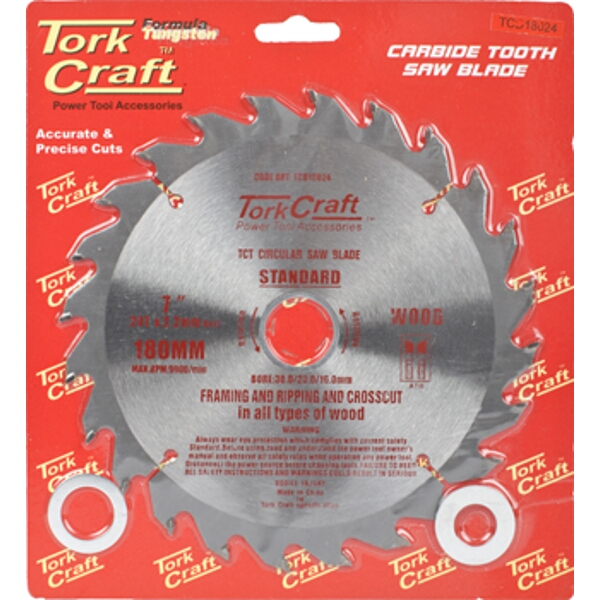 Tork Craft Blade TCT 180 x 24T 30/20/16 General Purpose Rip