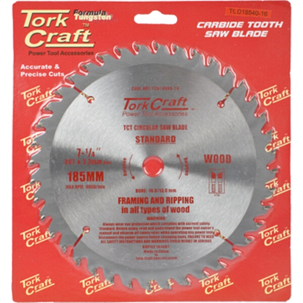 Tork Craft Blade TCT 185 x 40T 16mm General Purpose Combination